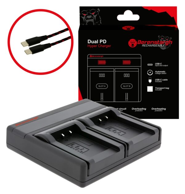 Berenstargh Dual PD Hyper Charger Minolta NP-900 USB-C in/out Powerbank function
