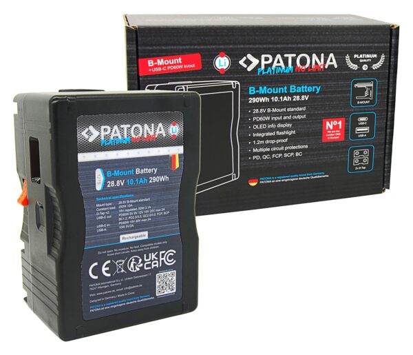 Platinum B-Mount battery with 290Wh 10.1Ah incl. USB-C PD60W input and output 2x D-Tap 16V